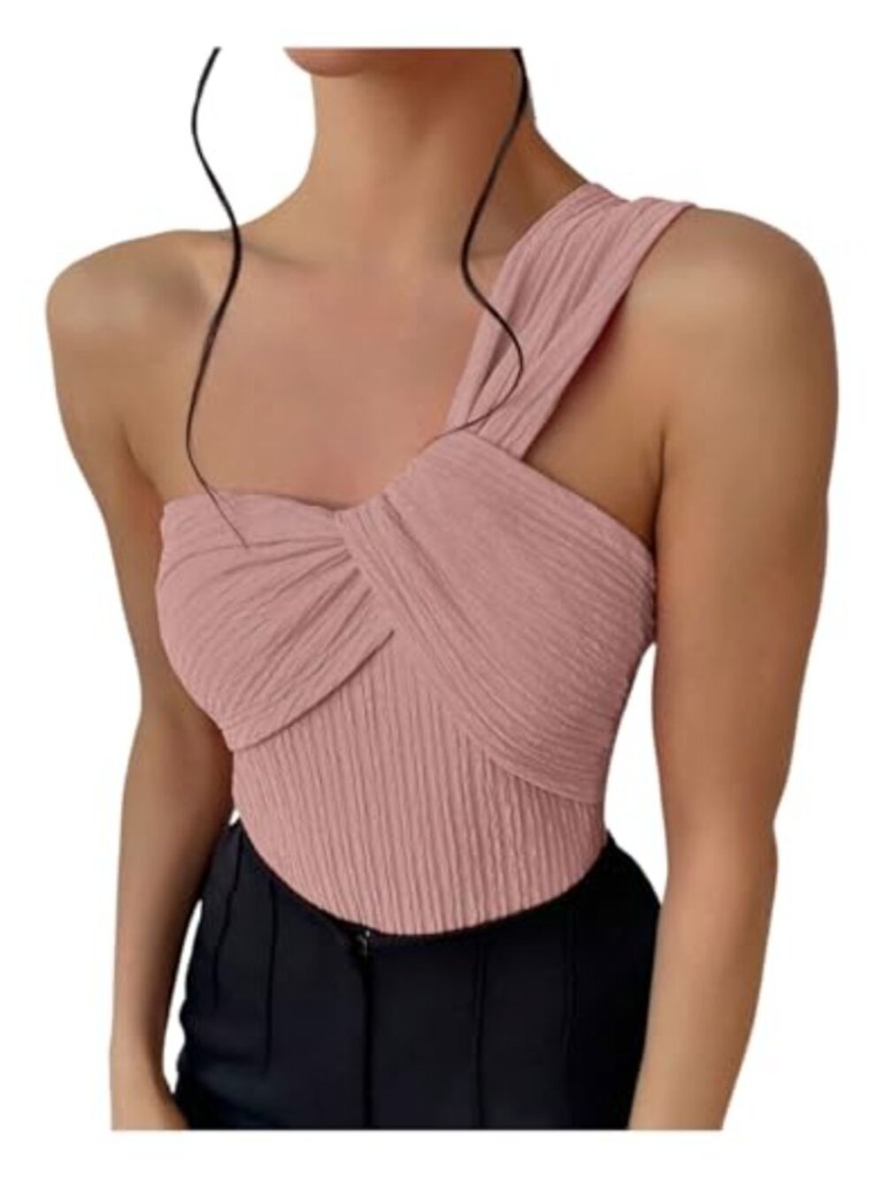 Twist Front One Shoulder Bodysuit Sleeveless Backless Asymmetrical Neck Slim